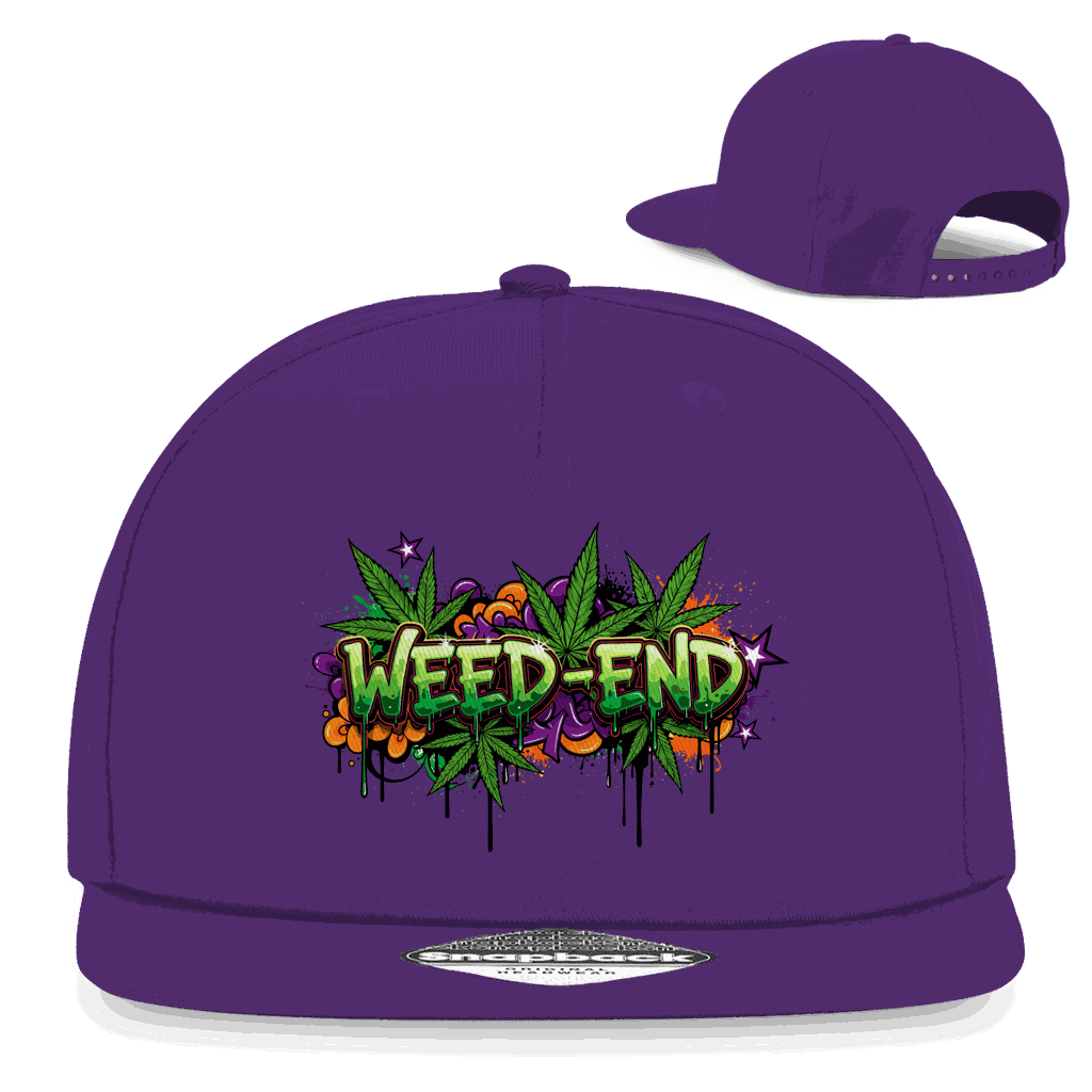 Division420 Snapback Rapper Cap Weed-End aus Baumwoll-Twill mit flachem Schirm und Retro-Snapback-Verschluss