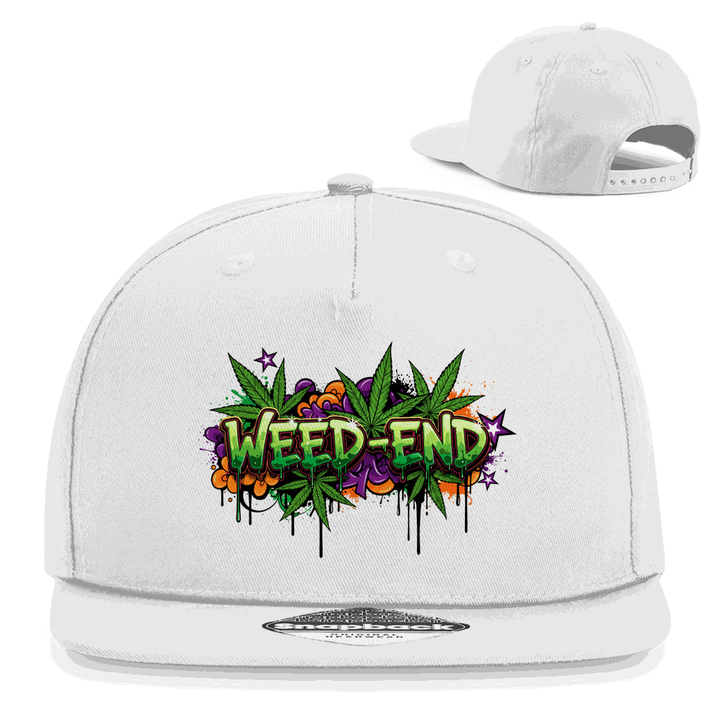 Division420 Snapback Rapper Cap Weed-End aus Baumwoll-Twill mit flachem Schirm und Retro-Snapbackverschluss