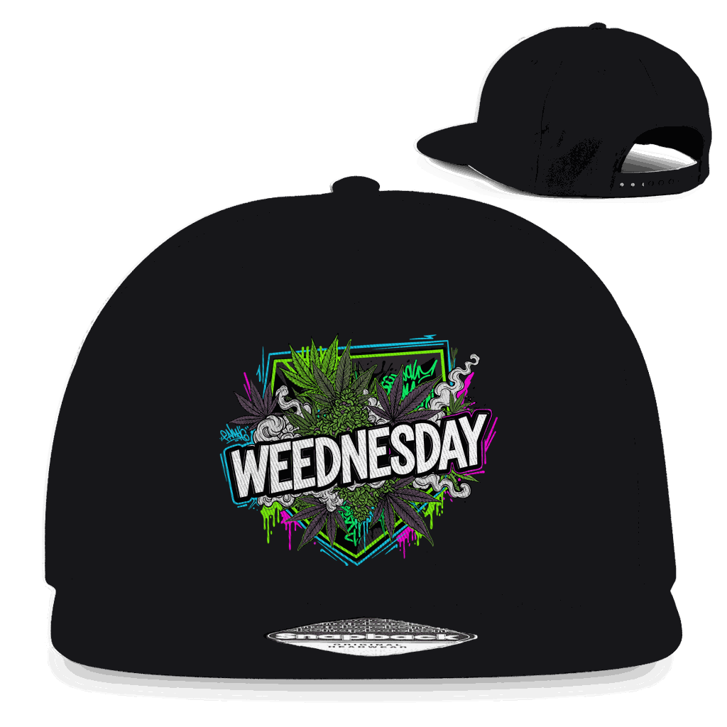 Snapback Cap mit Weednesday Art Print, urbaner Stil und Komfort aus Baumwoll-Twill, 5-Panel Design und verstellbarem Snapback-Verschluss