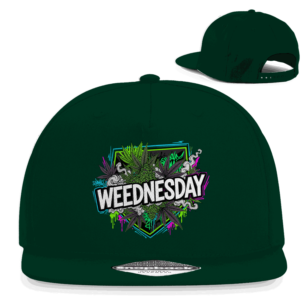 Snapback Cap mit Weednesday Art Print, 5-Panel Baumwoll-Twill, urbaner Rapper Style