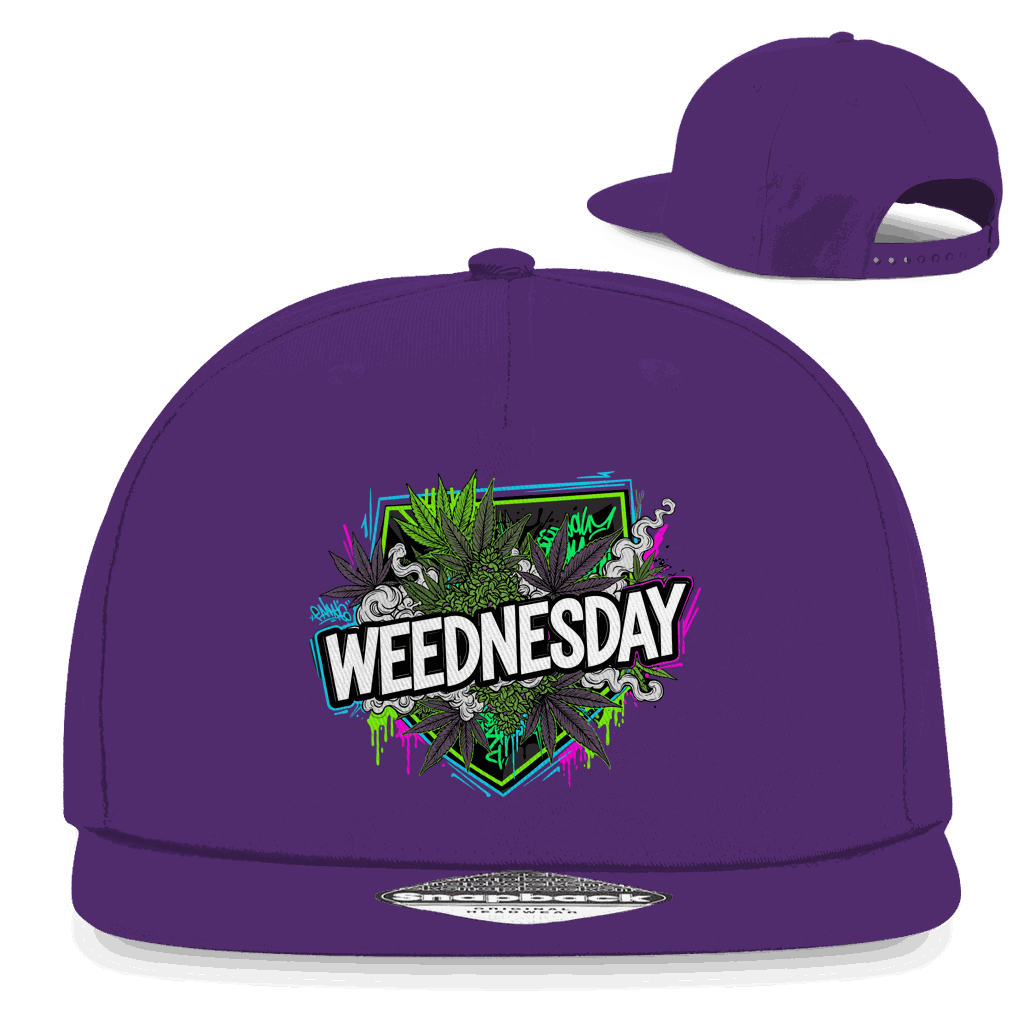 Snapback Cap Weednesday Art Print von Division420 in 5-Panel Design aus Baumwoll-Twill mit Retro-Snapback-Verschluss und flachem Schirm