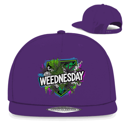 Snapback Cap Weednesday Art Print von Division420 in 5-Panel Design aus Baumwoll-Twill mit Retro-Snapback-Verschluss und flachem Schirm