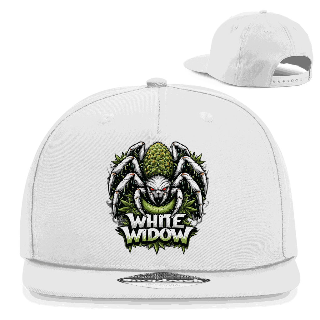 Weiße Snapback Cap White Widow von Division420 mit flachem Schirm und Retro-Snapbackverschluss