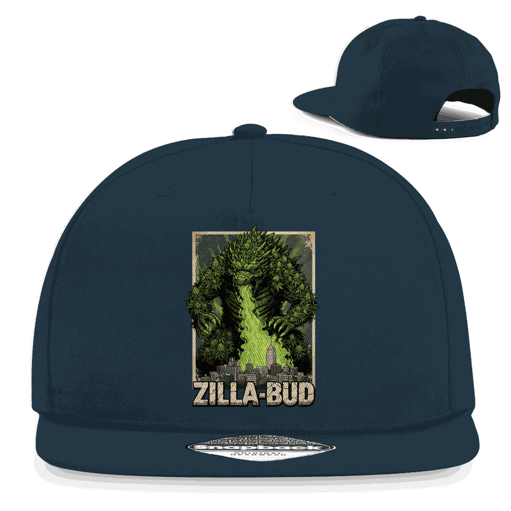 Snapback Cap Zilla-Bud von Division420 in schwarzem 5-Panel Design mit flachem Schirm und Retro Snapback-Verschluss