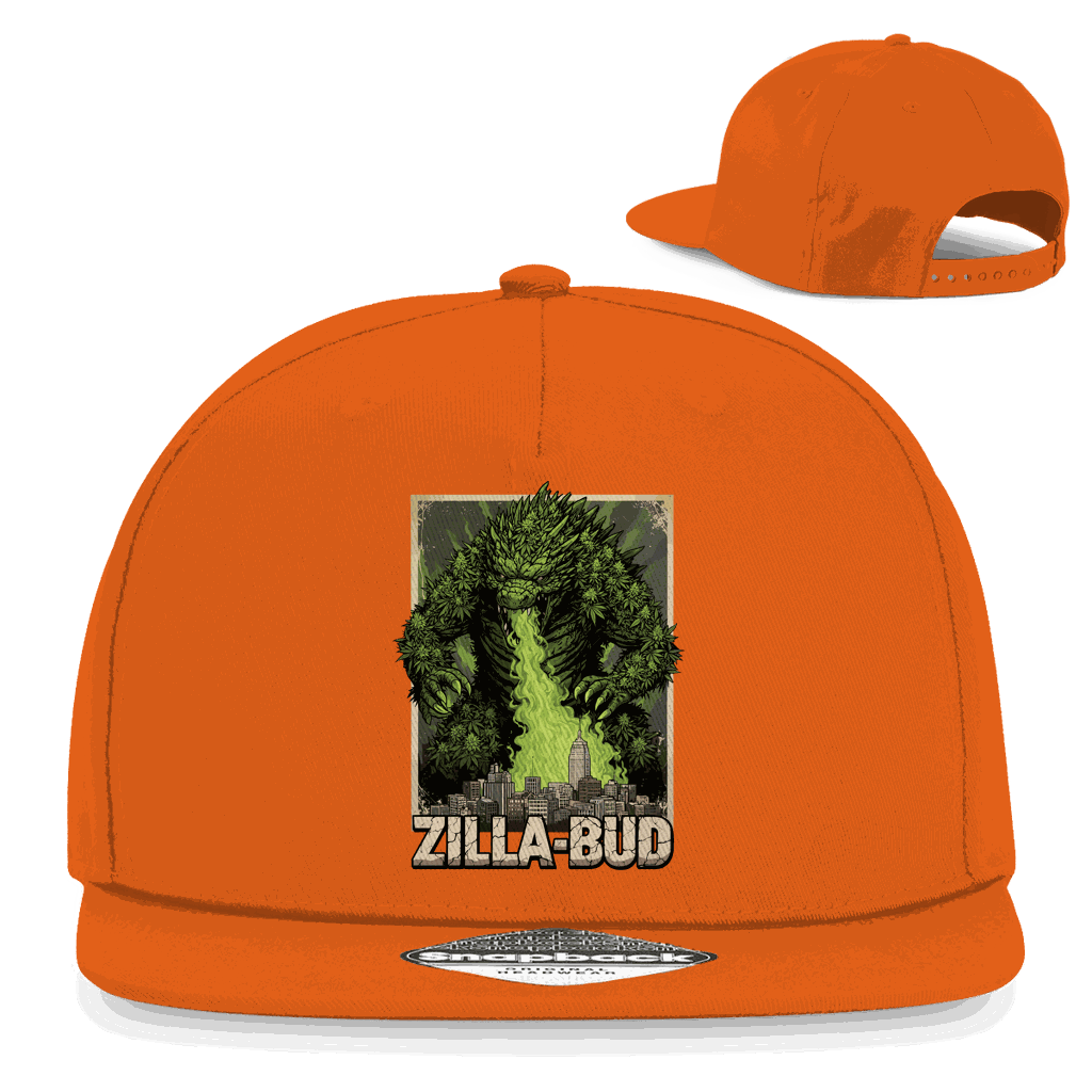 Schwarze Snapback Cap Zilla-Bud aus Baumwoll-Twill mit flachem Schirm und Snapback-Verschluss im urbanen Stil