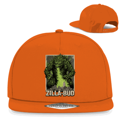 Schwarze Snapback Cap Zilla-Bud aus Baumwoll-Twill mit flachem Schirm und Snapback-Verschluss im urbanen Stil